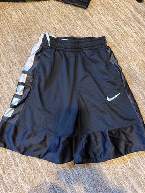 Nike Elite Black Shorts with White Swoosh and Silver Side Panels